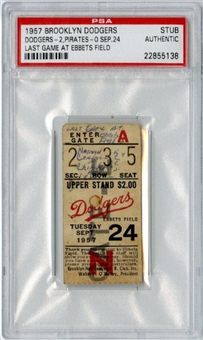 1957 Brooklyn Dodgers Ticket Stub From Last Game Played at Ebbets Field